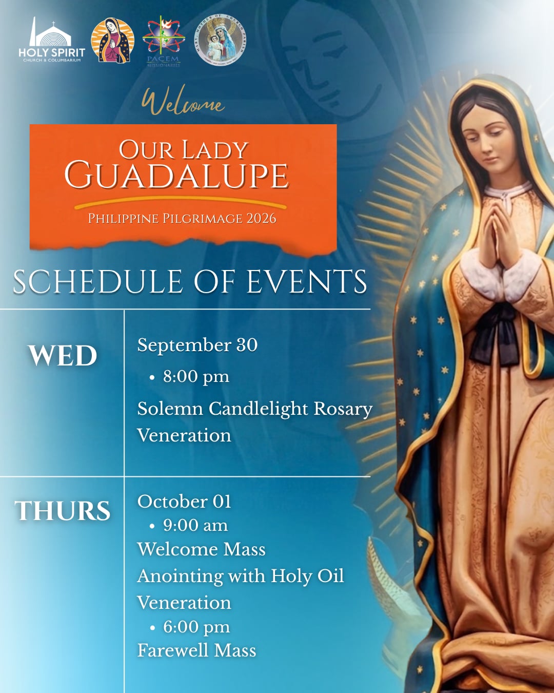 Our Lady of Guadalupe Philippine Pilgrimage 2026 Schedule of Events